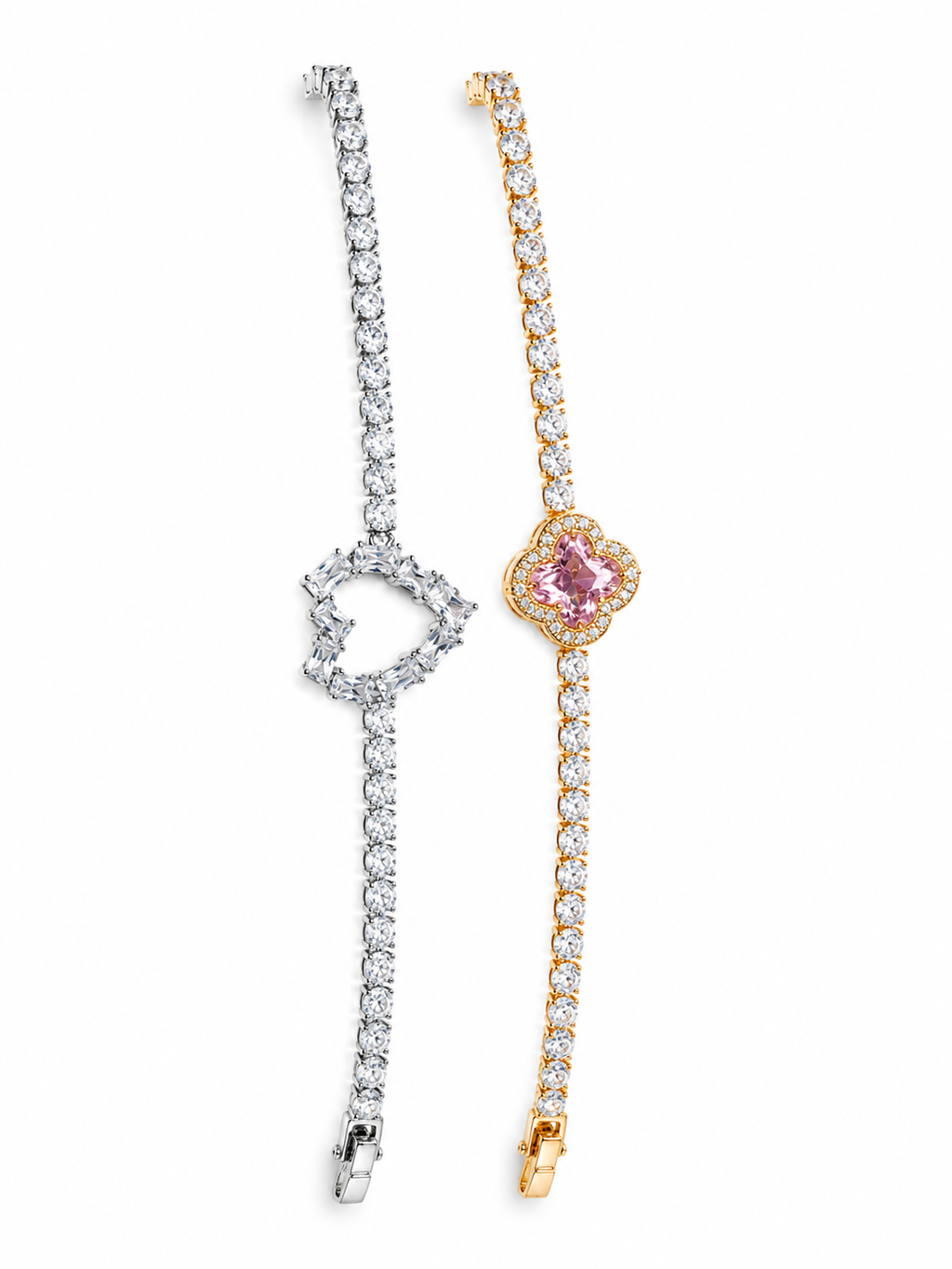Silver and gold tennis bracelets with gemstones