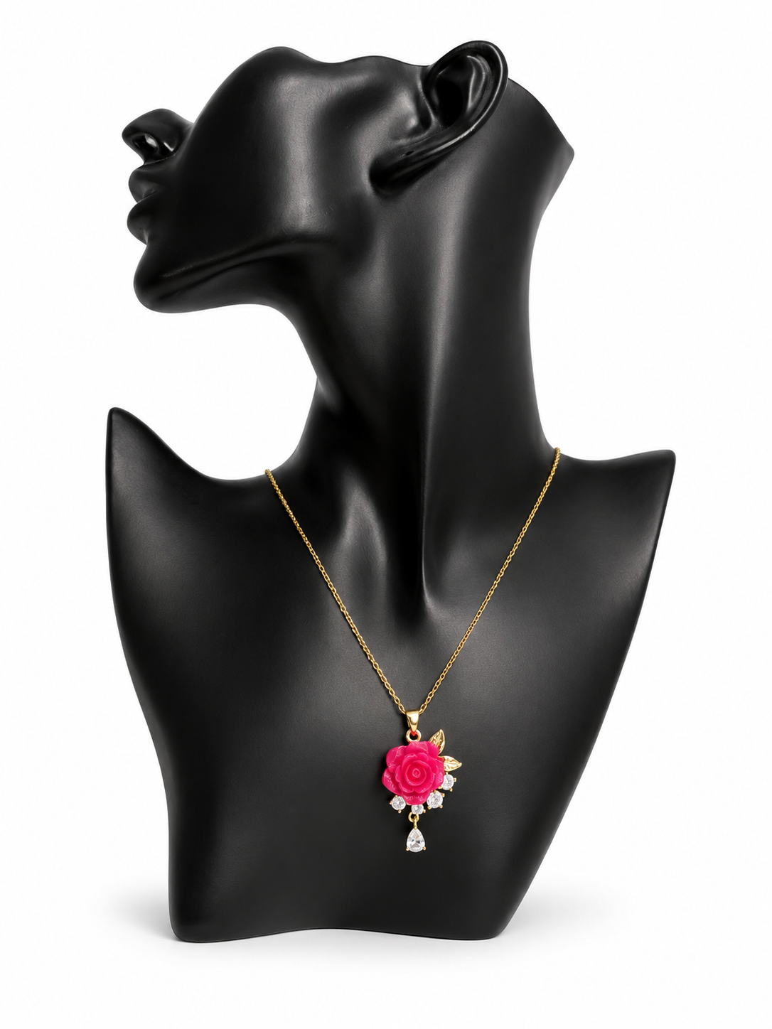 mannequin bust with rose pendant