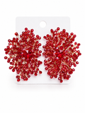 Red beaded floral earrings