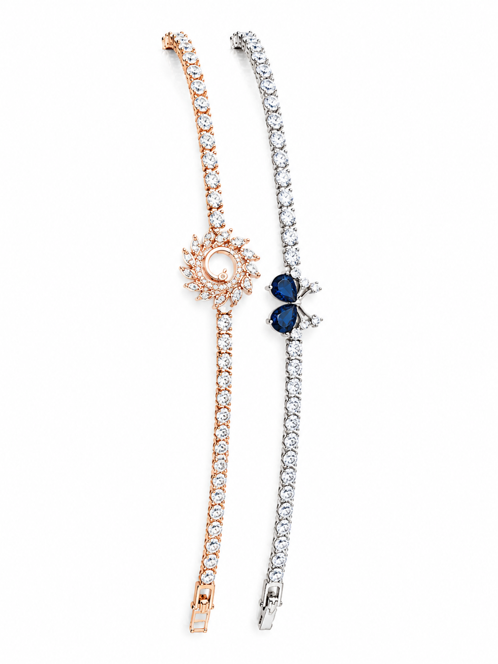 Silver and gold tennis bracelets with gemstones