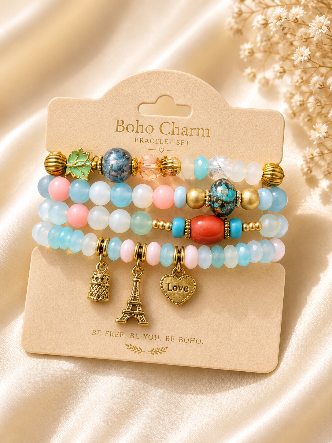 boho charm bracelet set
