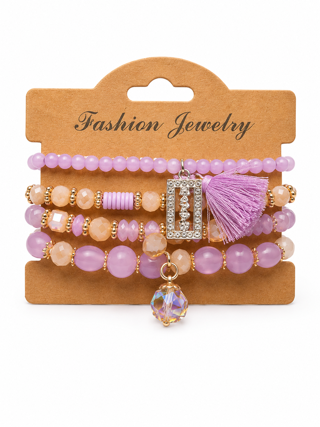 Royal Plum Crystal Beaded Bracelet Stack