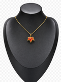 Evergreen-red leaves gold necklace
