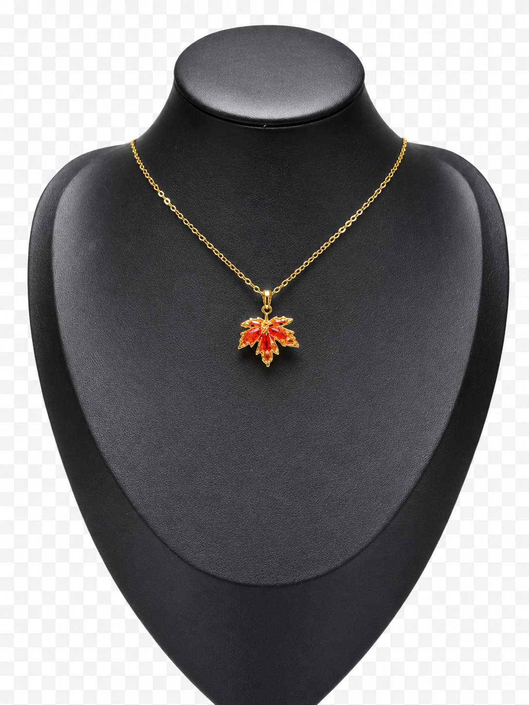 Evergreen-red leaves gold necklace